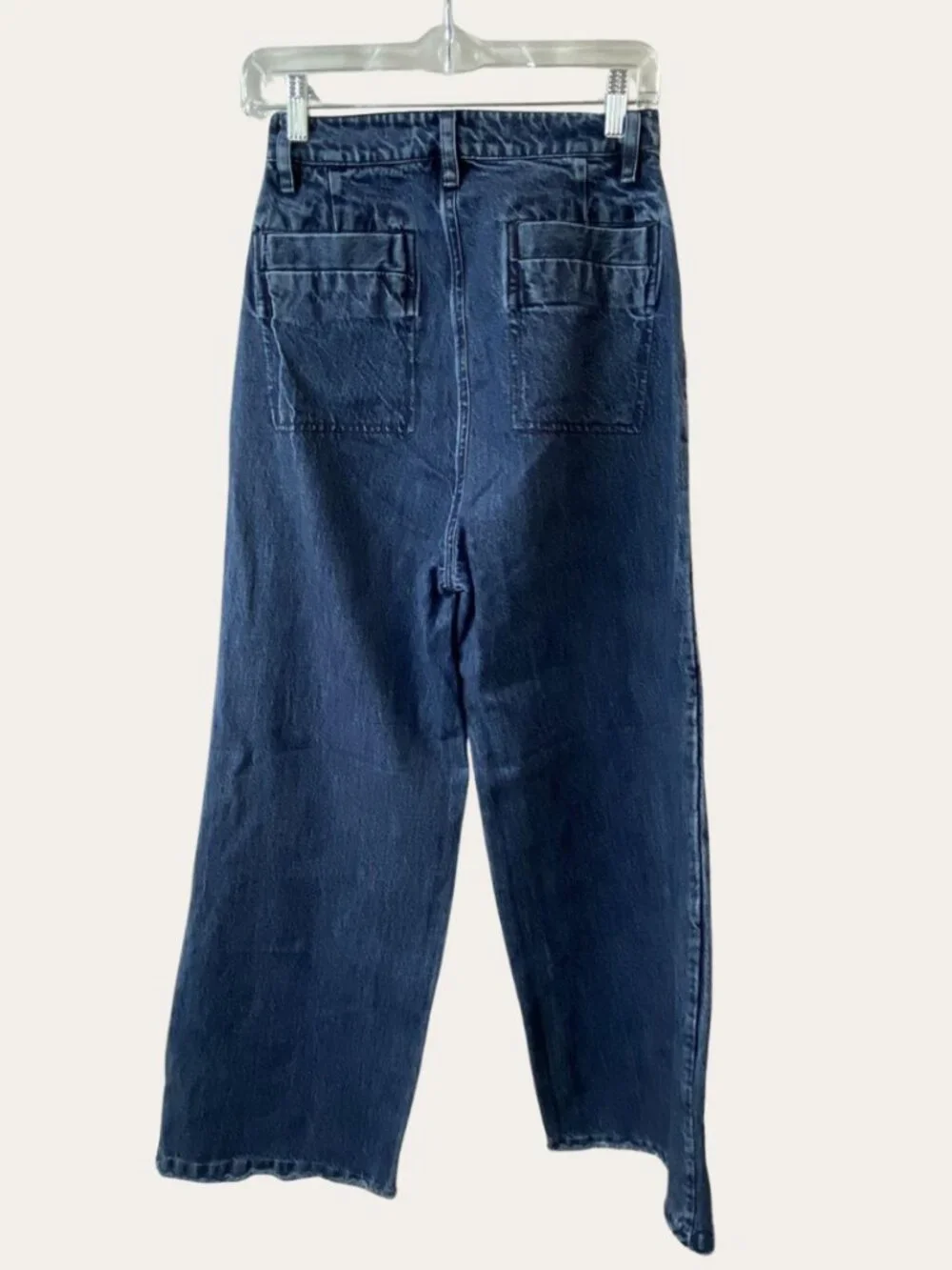 Maria Stanley Hank Pant Denim Wide Leg Jeans Frayed Hem High Rise Patch Pocket 8 - Picture 3 of 7